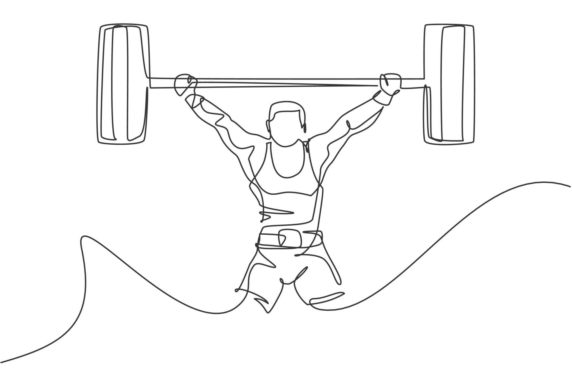 One single line drawing of fit young athlete muscular man lifting