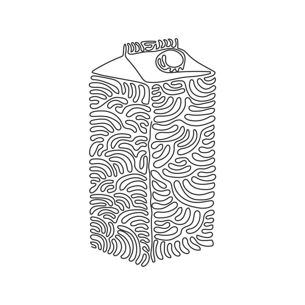 Continuous one line drawing box of fresh milk cow. Dairy product used in breakfast in the morning. Natural milk package at home. Swirl curl style. Single line draw design vector graphic illustration