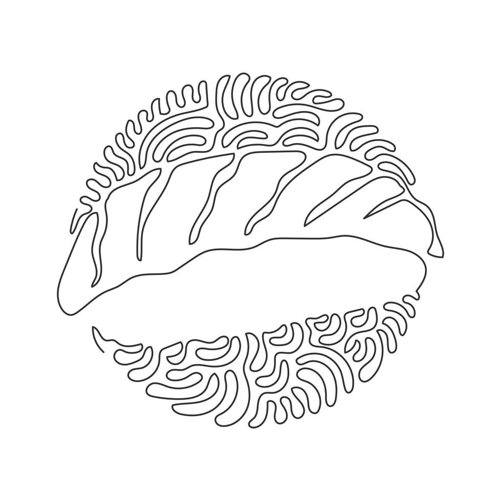 dibujo de una sola línea continua tradicional sushi japonés, atún crudo o bola de arroz maguro. menú en restaurante japonés. estilo de fondo de círculo de rizo de remolino. vector de diseño gráfico de dibujo dinámico de una línea