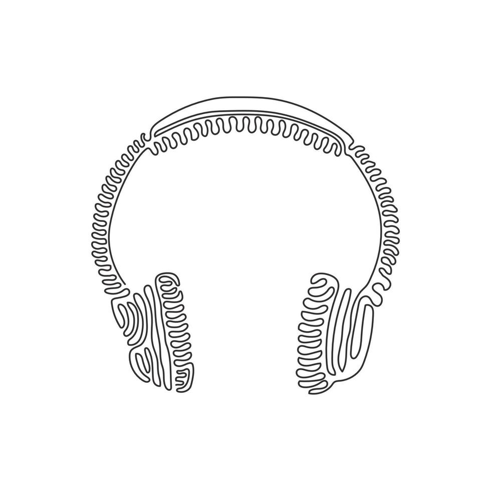 Single one line drawing Modern style headphones. Audio headset. Stylish modern headphones with earmuffs. Swirl curl style concept. Modern continuous line draw design graphic vector illustration