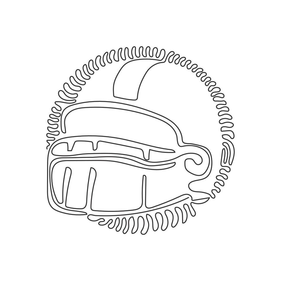 cascos de fútbol americano de dibujo de una sola línea. elemento de diseño para logotipo, etiqueta, emblema, signo, afiche, camiseta. estilo de fondo de círculo de rizo de remolino. vector gráfico de diseño de dibujo de línea continua moderna