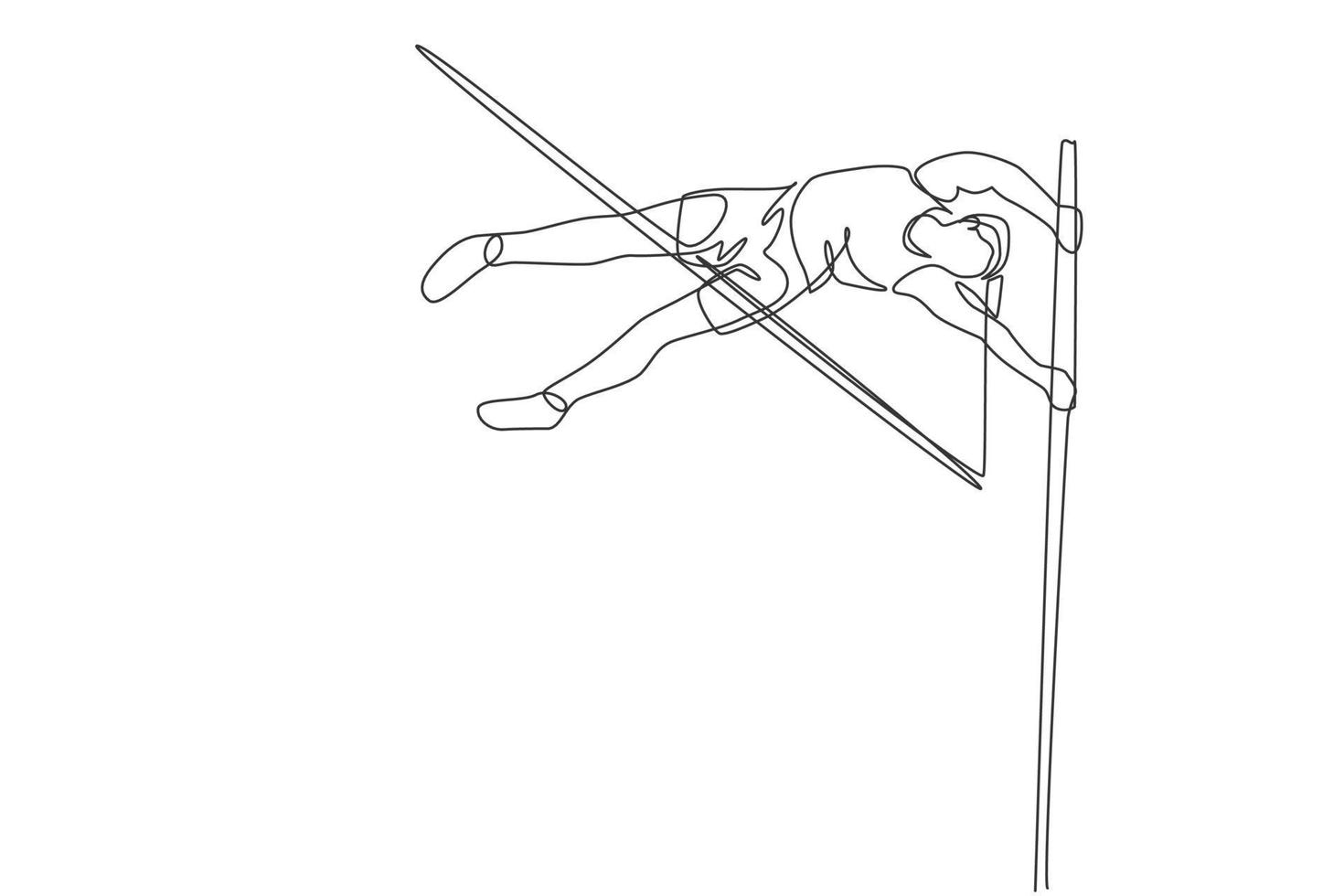 un dibujo de una sola línea del ejercicio de una mujer joven y enérgica para pasar el listón en la ilustración vectorial del juego de salto con pértiga. concepto de deporte atlético saludable. evento de competencia diseño moderno de dibujo de línea continua vector