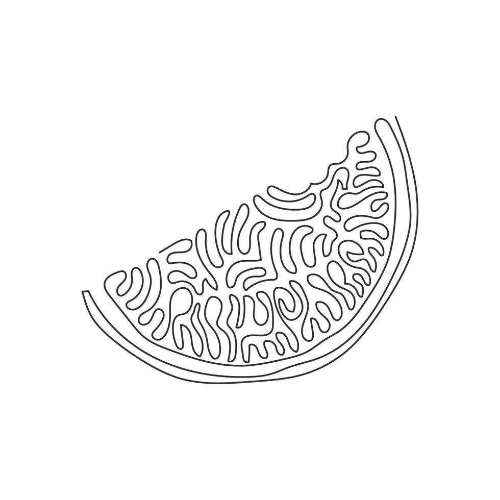 Continuous one line drawing water melon icon, watermelon slice fruit illustration, fresh healthy food, organic natural food. Swirl curl style. Single line draw design vector graphic illustration