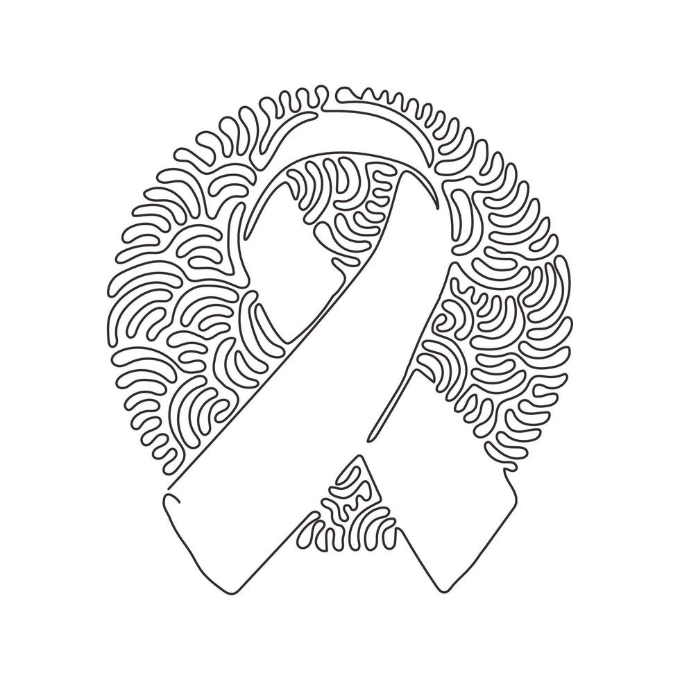 Single one line drawing awareness ribbon. Breast cancer AIDS ribbon. Support and solidarity concept. Health logo. Swirl curl circle background style. Modern continuous line draw design graphic vector