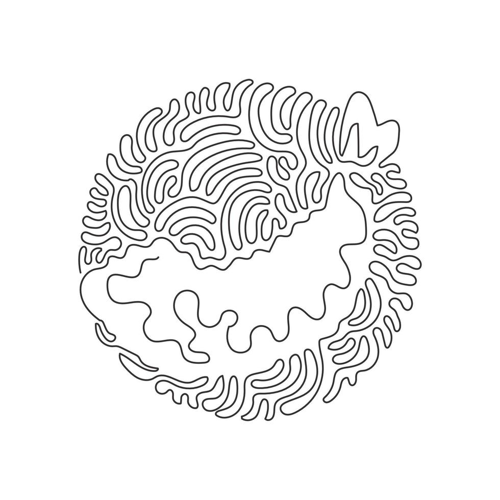 Continuous one line drawing tempura shrimp fried Japanese food ebifurai. Delicious cooked prawns for lunch. Swirl curl circle background style. Single line draw design vector graphic illustration