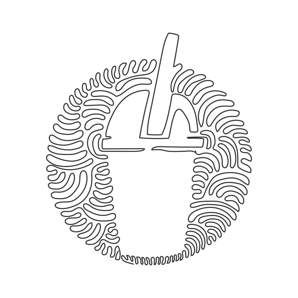 Continuous one line drawing cute Boba bubble milk tea. Delicious pearl milk tea in plastic cups. Popular drink. Swirl curl circle background style. Single line draw design vector graphic illustration