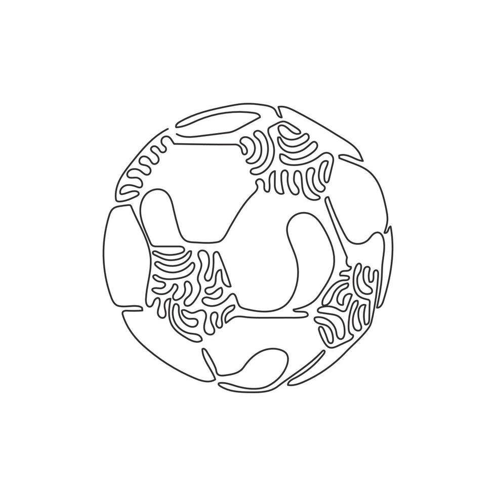 Single one line drawing white soccer ball for soccer game recreation. Football ball. Sports team in tournament. Swirl curl style. Modern continuous line draw design graphic vector illustration