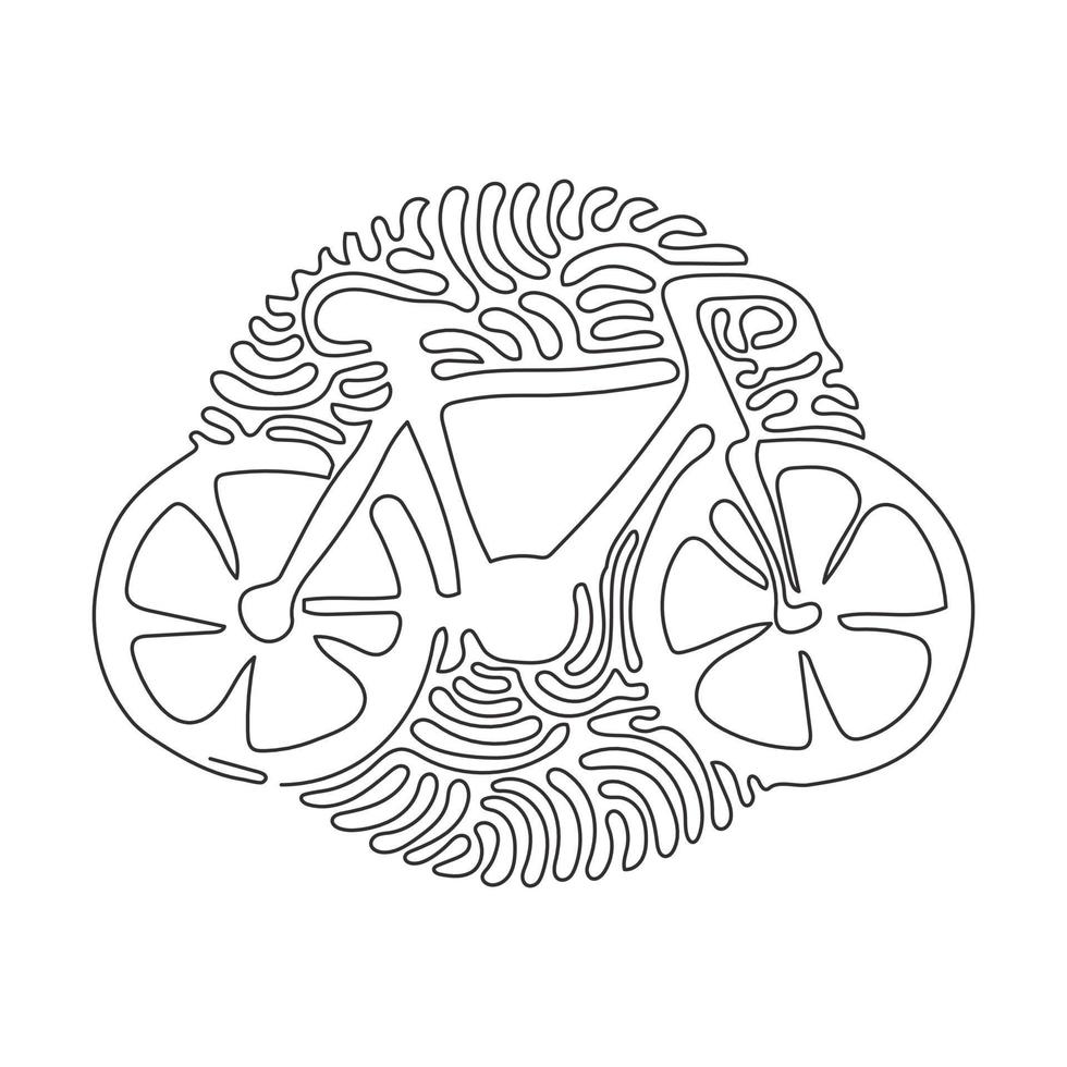 bicicleta de dibujo de una línea continua. icono de bicicleta. concepto de ciclismo. señal para el camino de las bicicletas aislado. estilo plano moderno para diseño gráfico, logotipo. estilo de fondo de círculo de rizo de remolino. dibujo de una sola línea vector