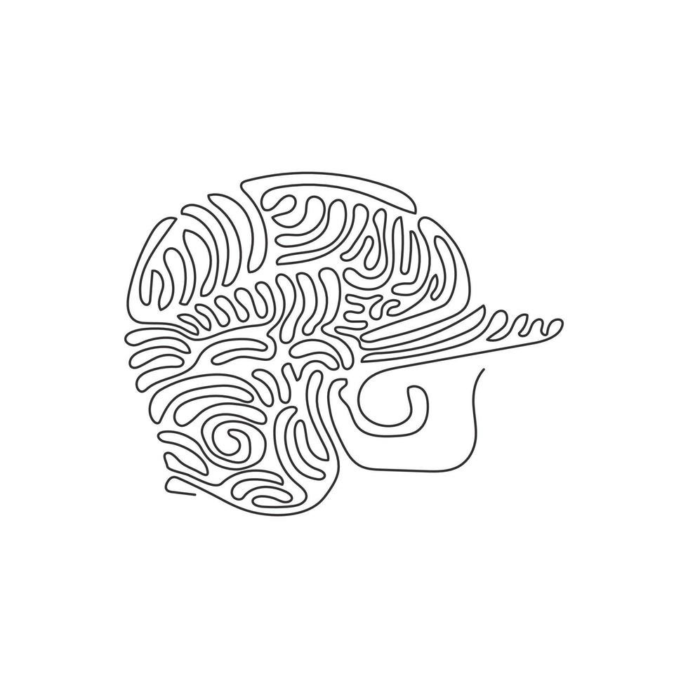 Continuous one line drawing baseball helmet. Helmet for various team sports like baseball, softball and T-Ball. Outdoor sports. Swirl curl style. Single line draw design vector graphic illustration