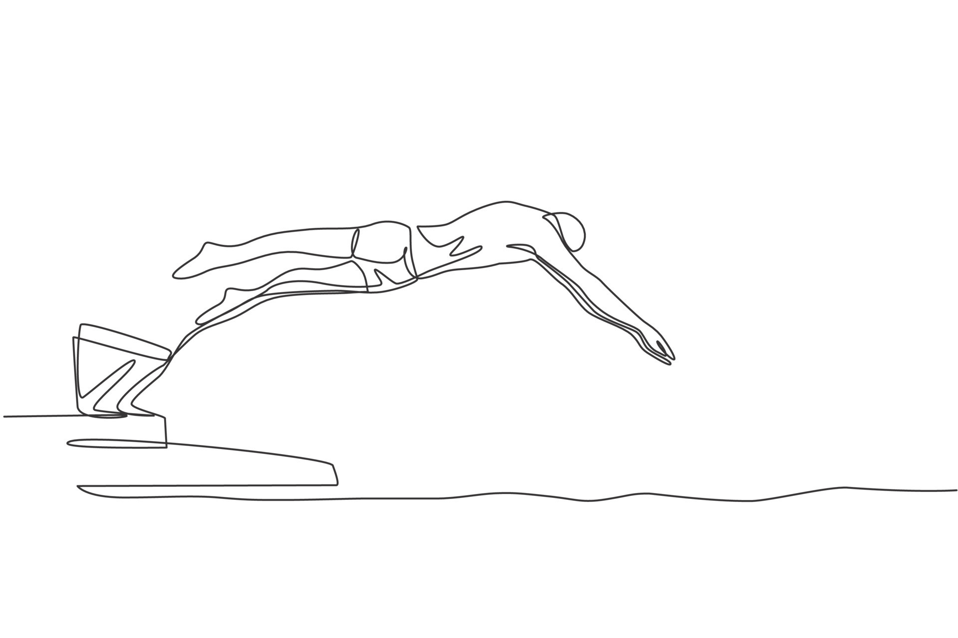 One single line drawing of young sporty fit swimmer jump to practice