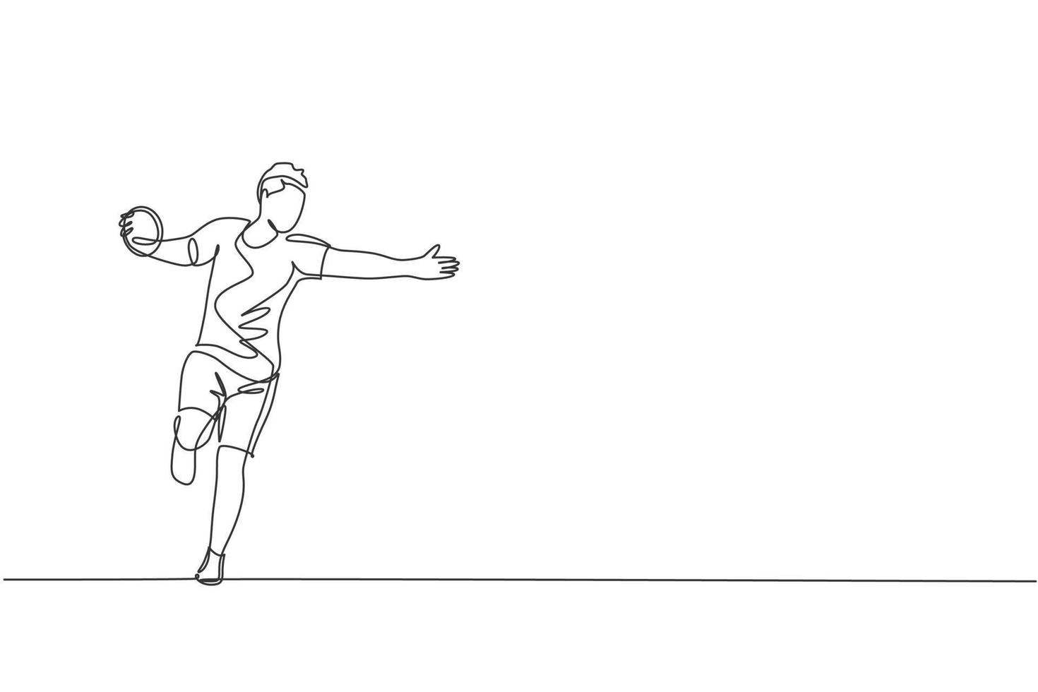 un dibujo de línea continua del ejercicio de un joven deportista para concentrarse mientras se balancea el disco en el campo. juegos deportivos concepto de deporte olímpico. Ilustración de vector de diseño gráfico de dibujo de línea única dinámica