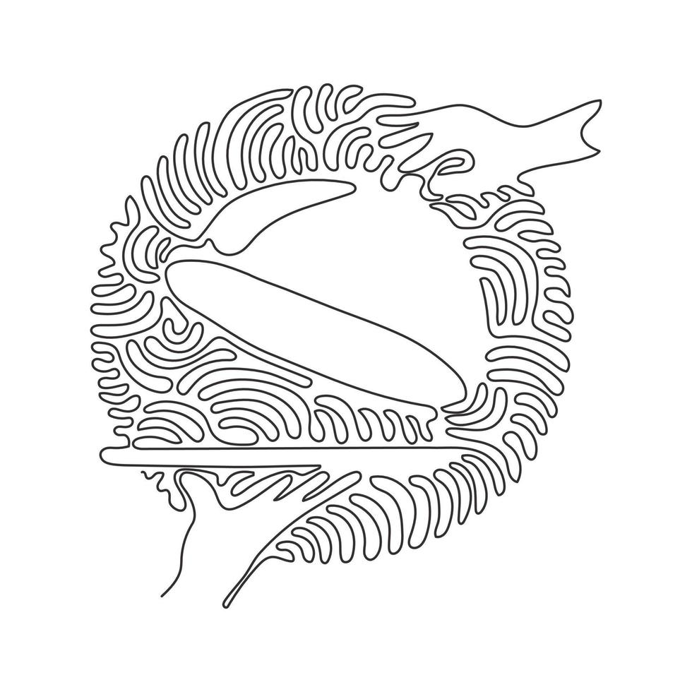 Single continuous line drawing open tray cloche in hand. Restaurant plate in elegant waiter hand. Food serving tray. Swirl curl circle style. Dynamic one line draw graphic design vector illustration