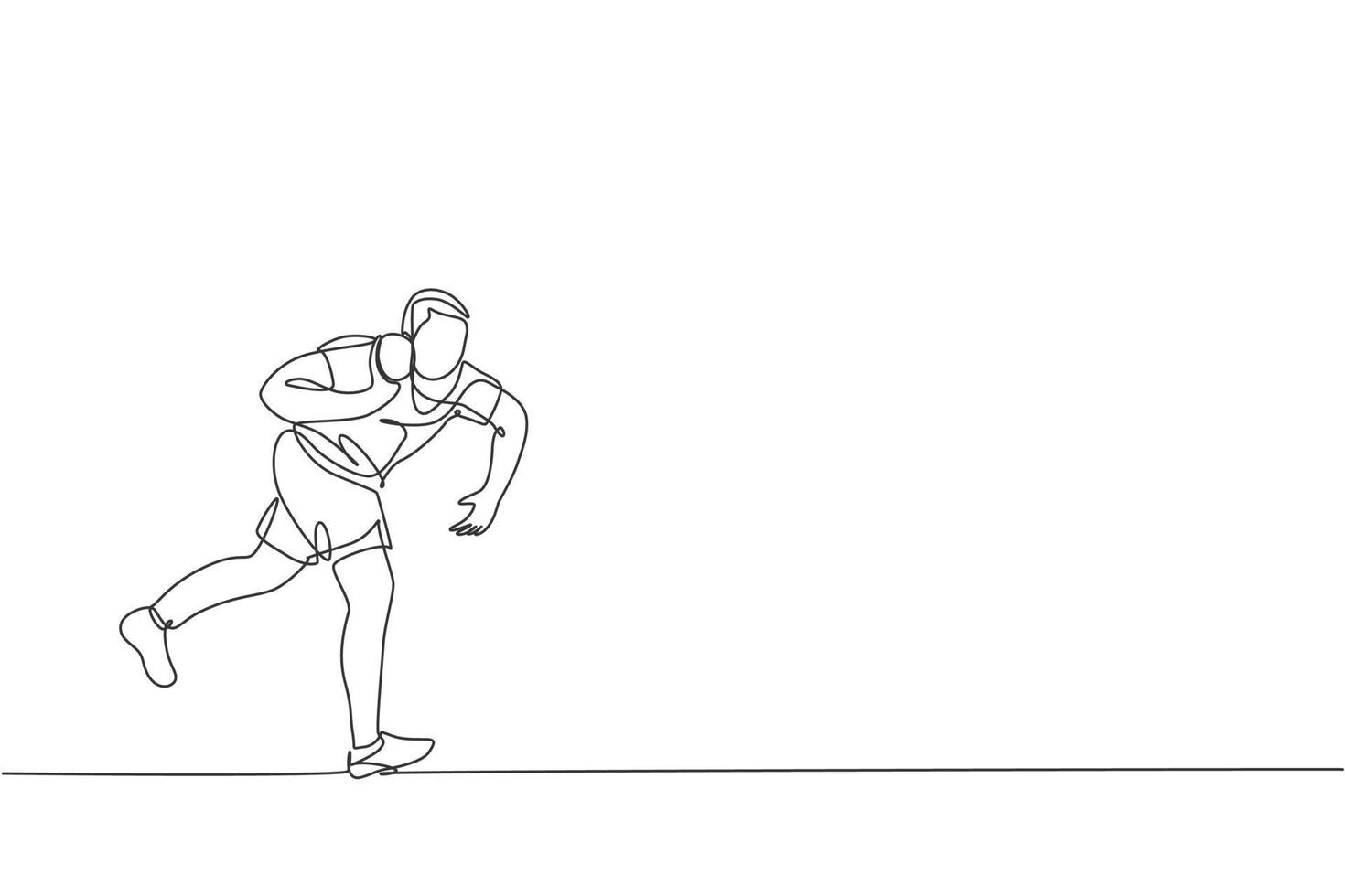 un dibujo de una sola línea del ejercicio de un hombre joven y enérgico para lanzar tiro en la ilustración de vector gráfico de campo. concepto de deporte atlético de estilo de vida saludable. diseño moderno de dibujo de línea continua