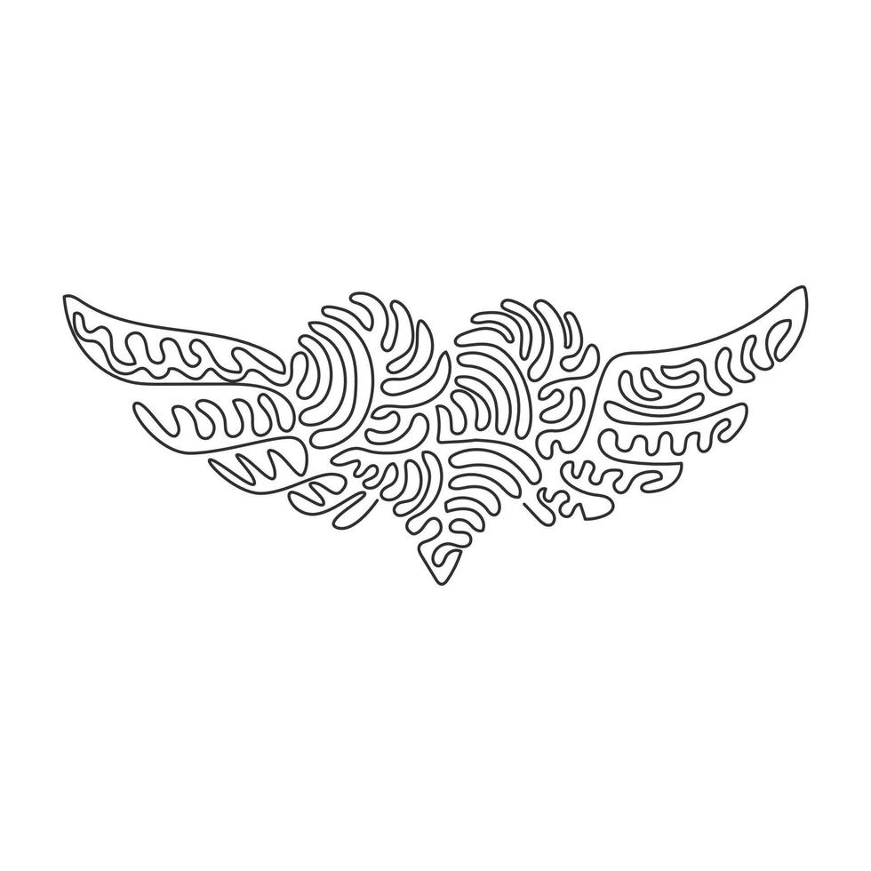 Single continuous line drawing heart with open wings holiday romantic decoration logo vector image. Swirl curl style. Dynamic one line draw graphic design vector illustration