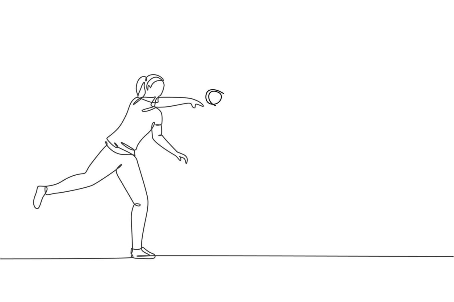 dibujo de una sola línea continua de la práctica deportiva joven para lanzar  poderosamente lanzamiento de