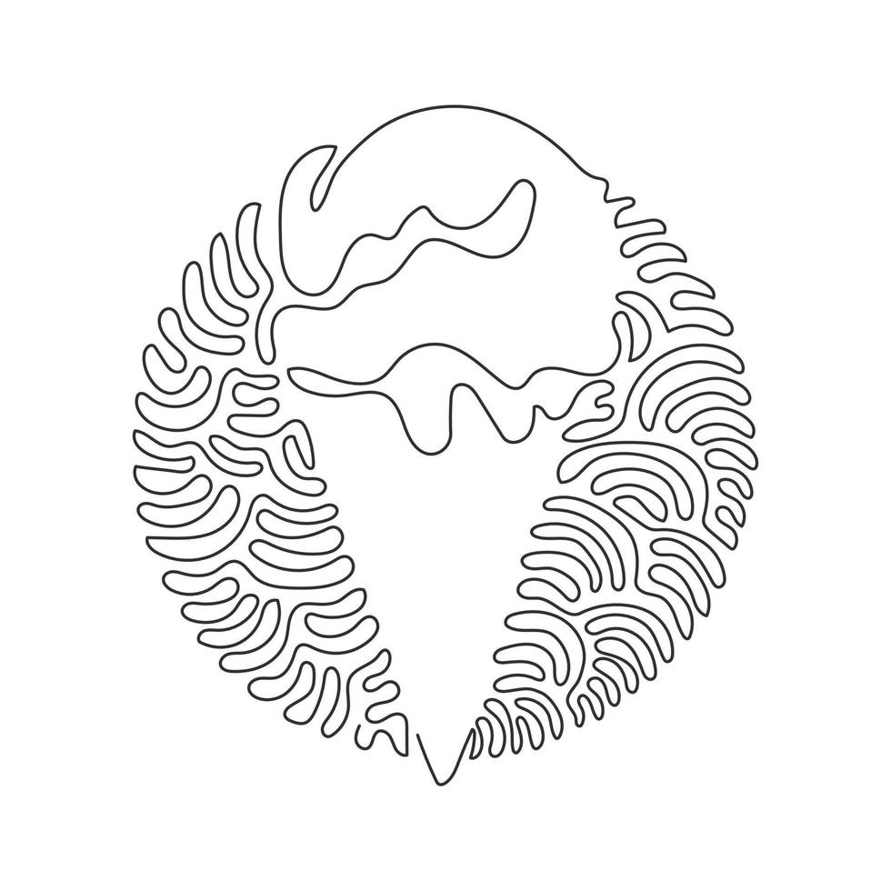 Single continuous line drawing delicious ice creams in crispy cone waffles. Tasty sweet ice-cream. Cold summer desserts. Swirl curl circle background style. Dynamic one line draw graphic design vector