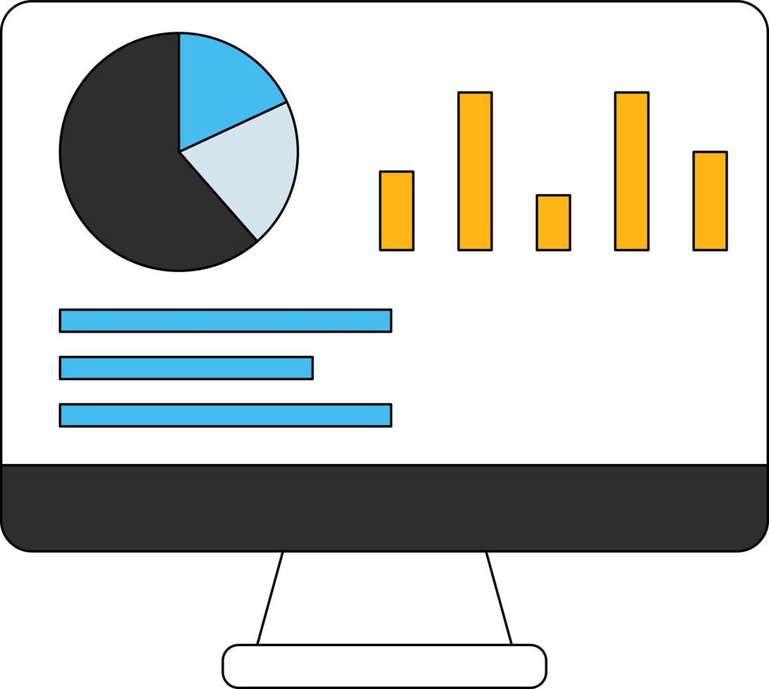 The graph chart is appearing on the monitor screen. vector