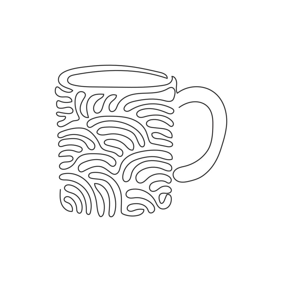 Continuous one line drawing coffee mug for latte, espresso, cappuccino. Hot coffee ready to drink for breakfast in the morning. Swirl curl style. Single line draw design vector graphic illustration