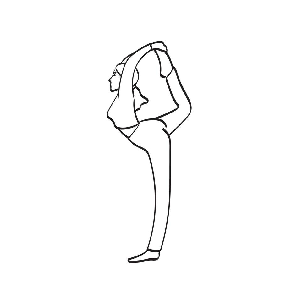 mujer haciendo yoga ilustración vectorial dibujada a mano aislada en el arte de línea de fondo blanco. vector