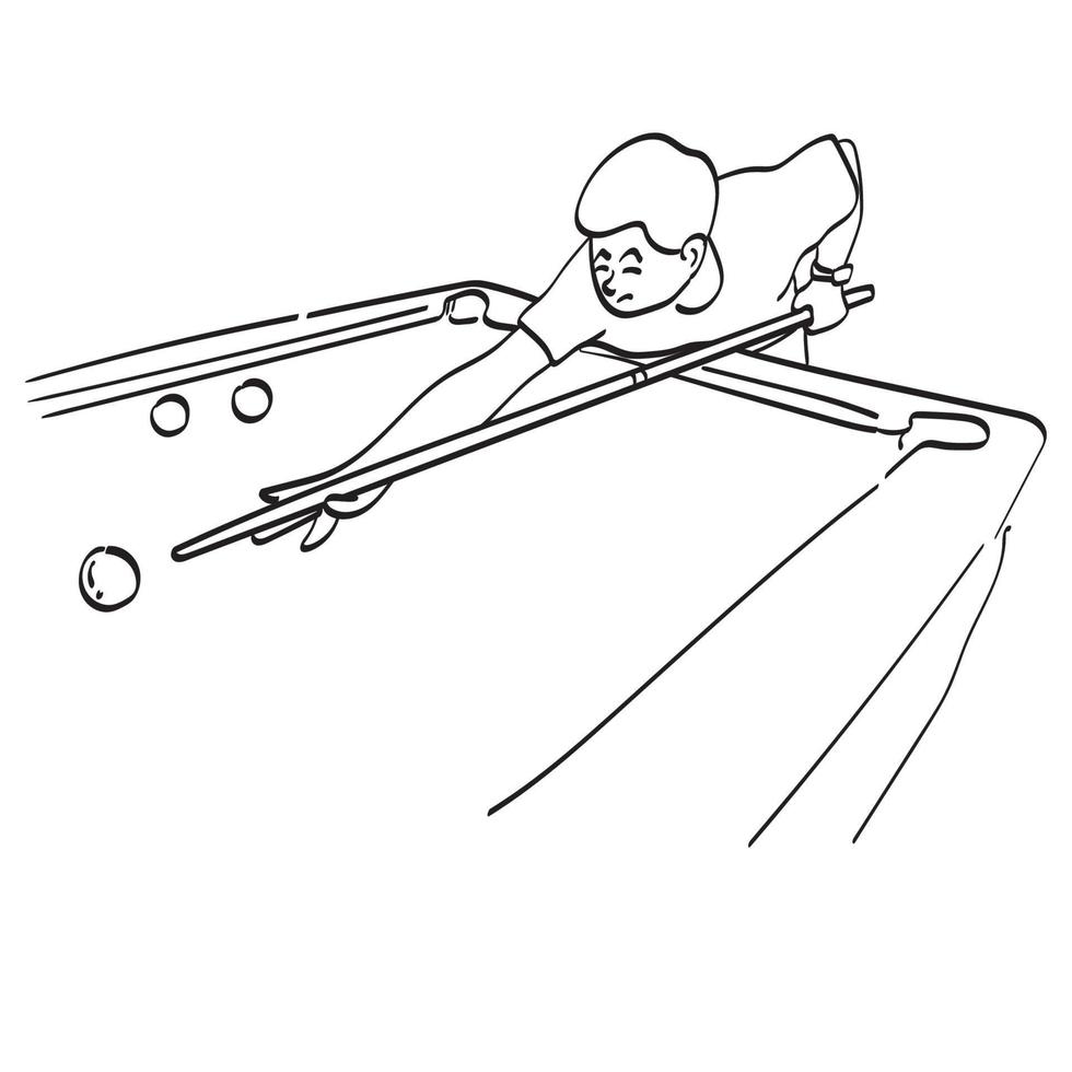 line art man playing pool or snooker illustration vector hand drawn isolated on white background