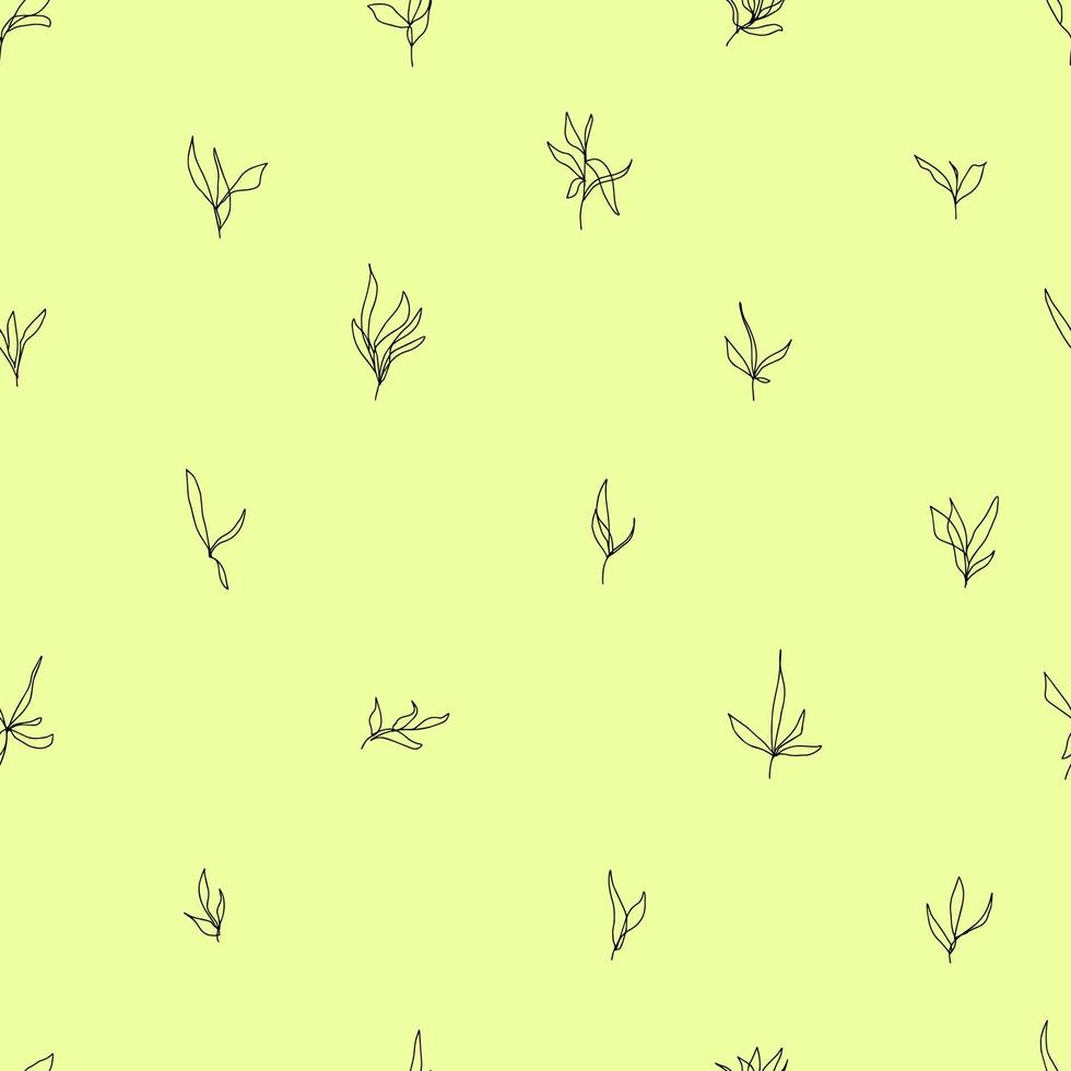 abstract minimalistic vector seamless pattern simple isolated branches with leaves hand drawn in one line
