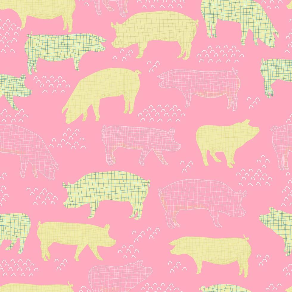 pigs vector seamless pattern isolated hand drawn illustration silhouettes