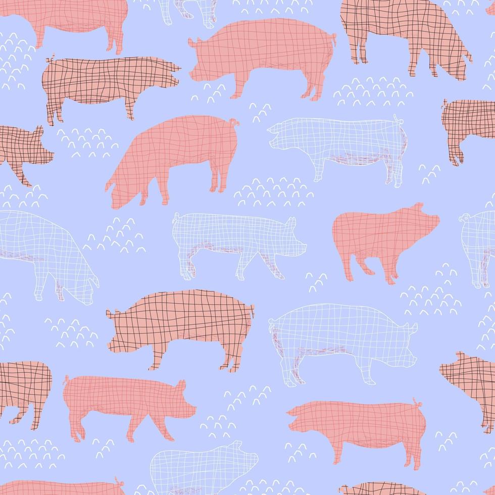 pigs vector seamless pattern isolated hand drawn illustration silhouettes