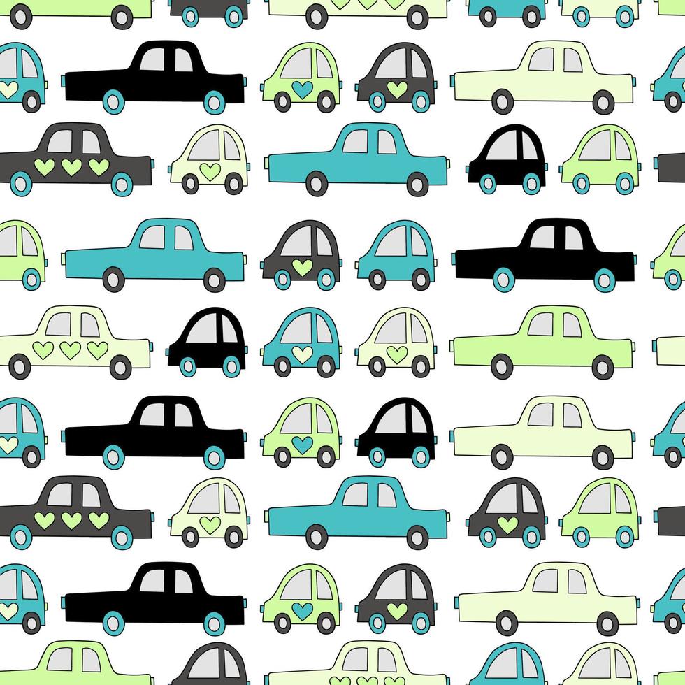 kids simple cute cars isolated quirky characters vector seamless pattern hand drawn illustration