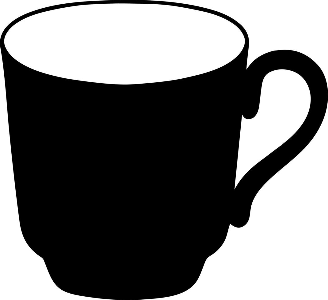 cup of tea or coffee isolated vector hand drawn illustration. Black outline silhouette utensils