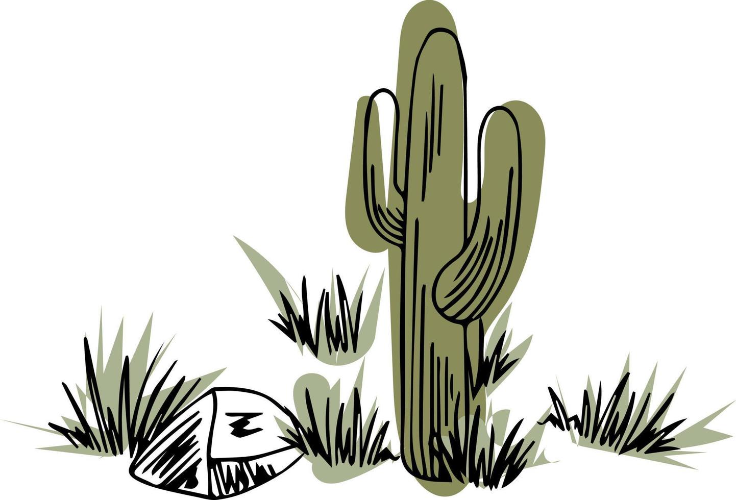 cactus with grass and stone in desert sands vector isolated