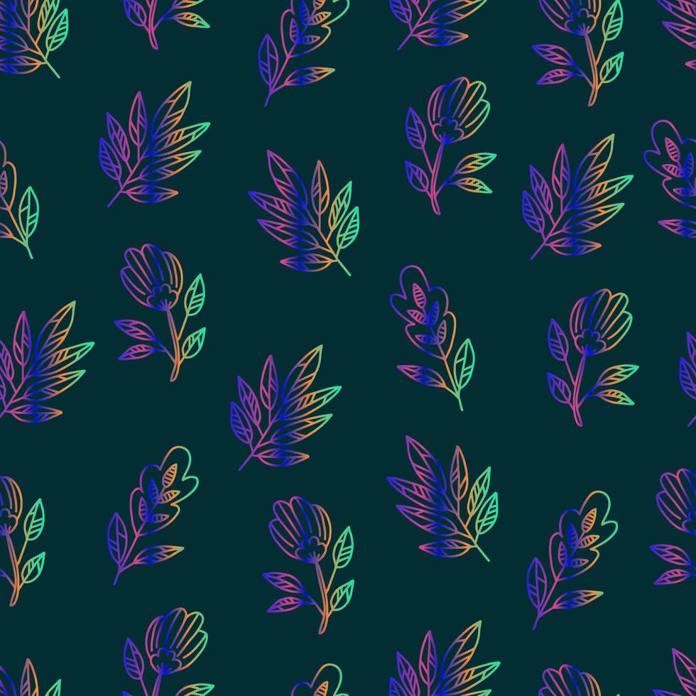 gradient contour isolated laser silhouettes of herbs and flowers vector seamless pattern