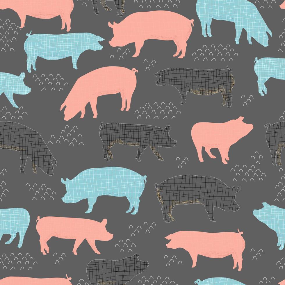 pigs vector seamless pattern isolated hand drawn illustration silhouettes