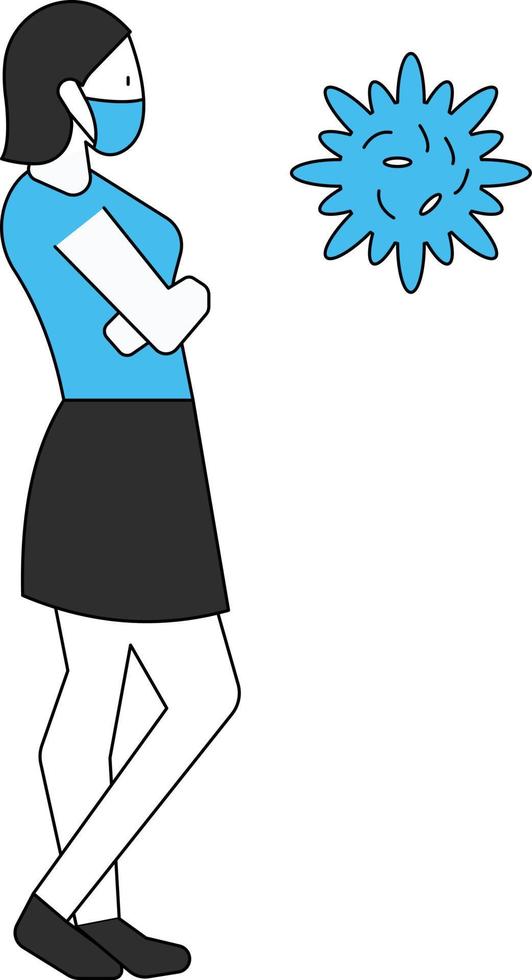 The girl is standing and wearing mask. vector