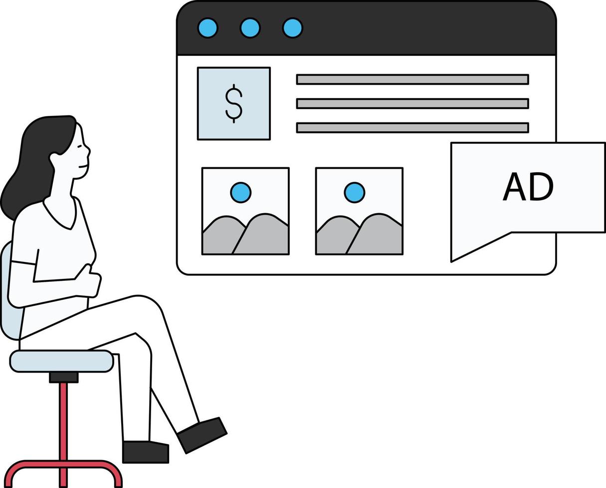 The girl is working on dollar advertisements. vector