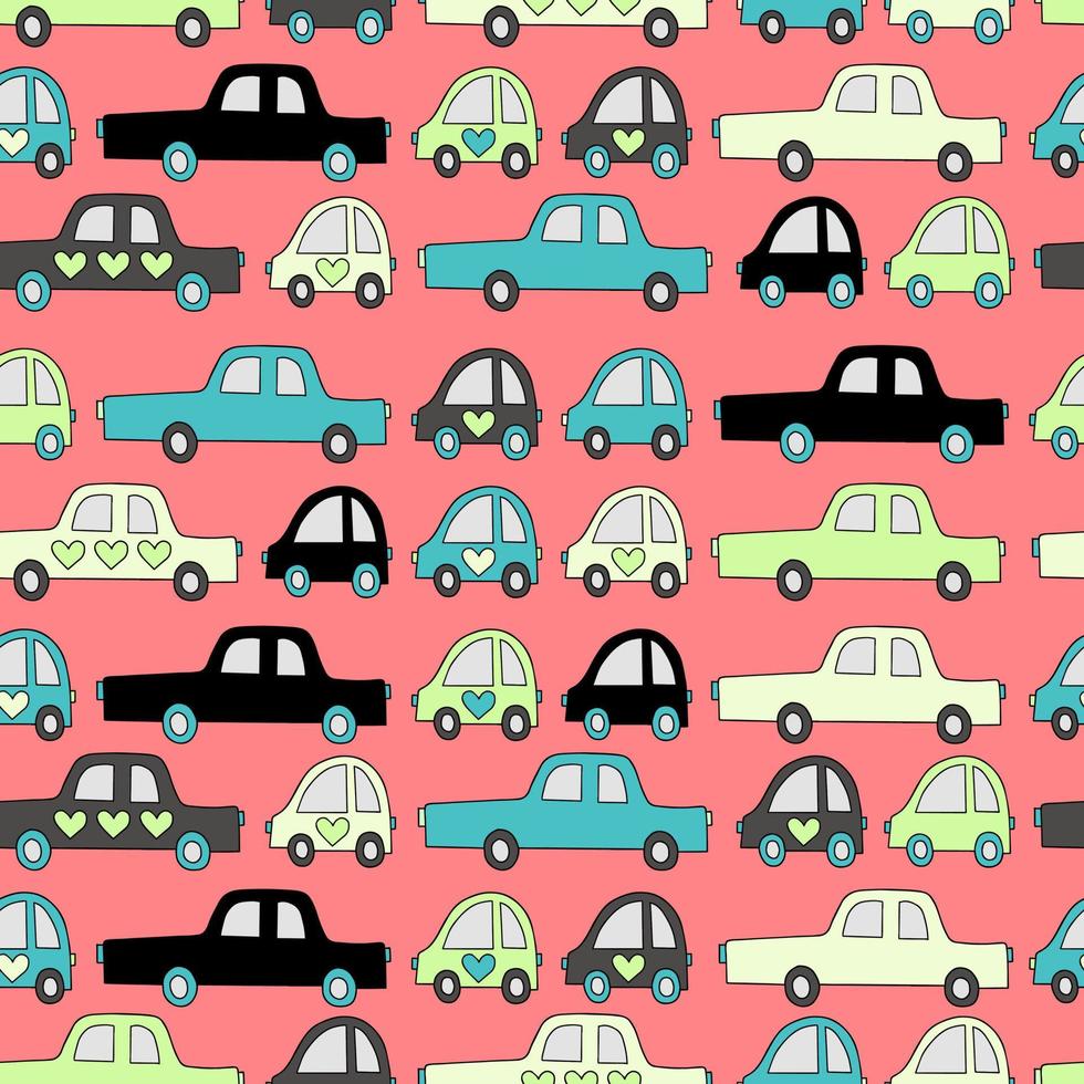 kids simple cute cars isolated quirky characters vector seamless pattern hand drawn illustration