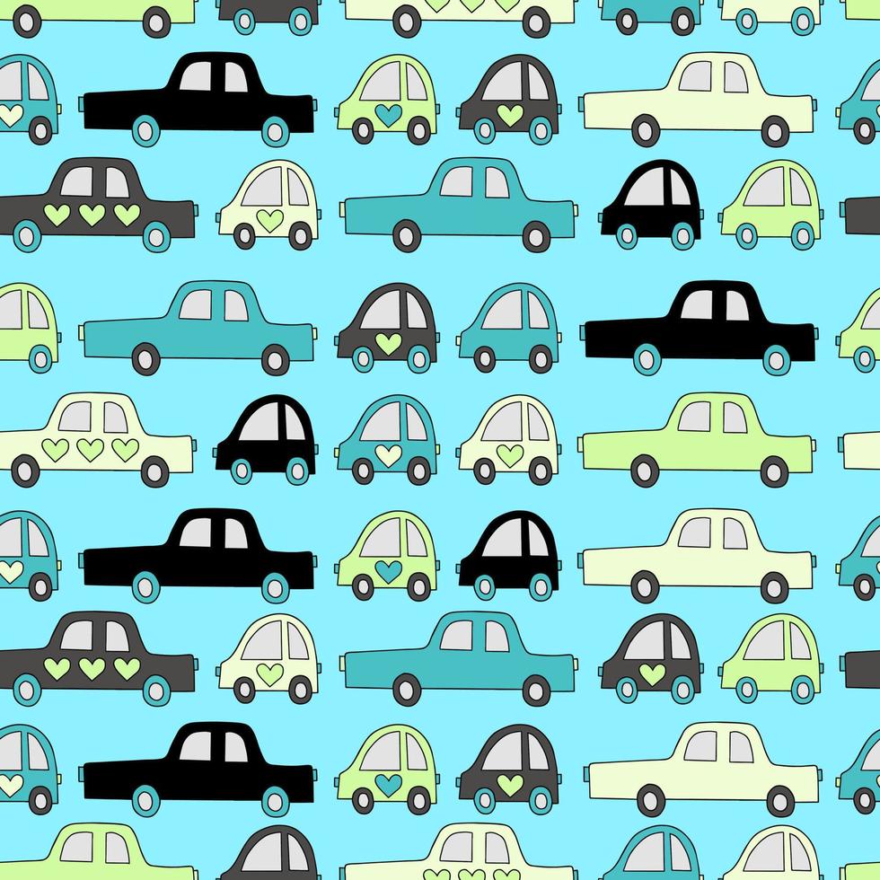 kids simple cute cars isolated quirky characters vector seamless pattern hand drawn illustration