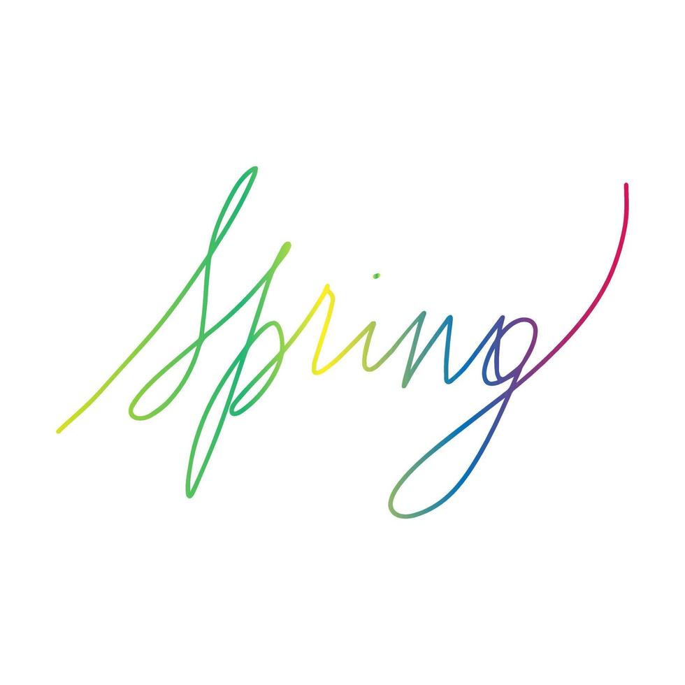 calligraphic gradient hand lettering in english spring vector isolated illustration