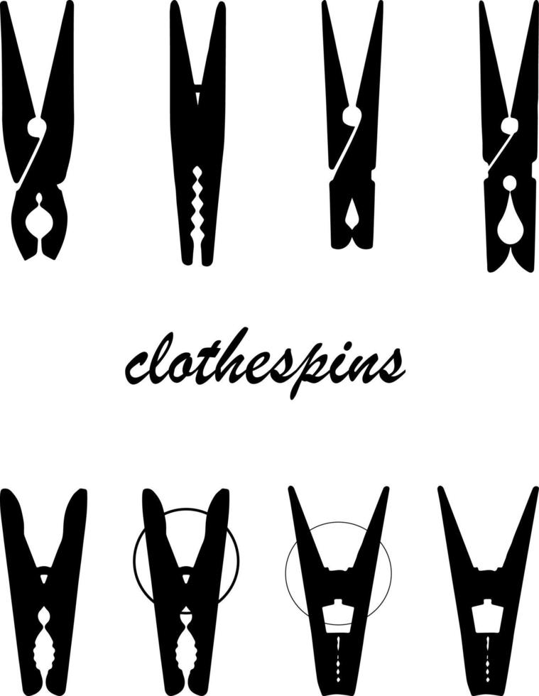 silhouette clothespins isolated set vector objects room decor clip with photos and notes