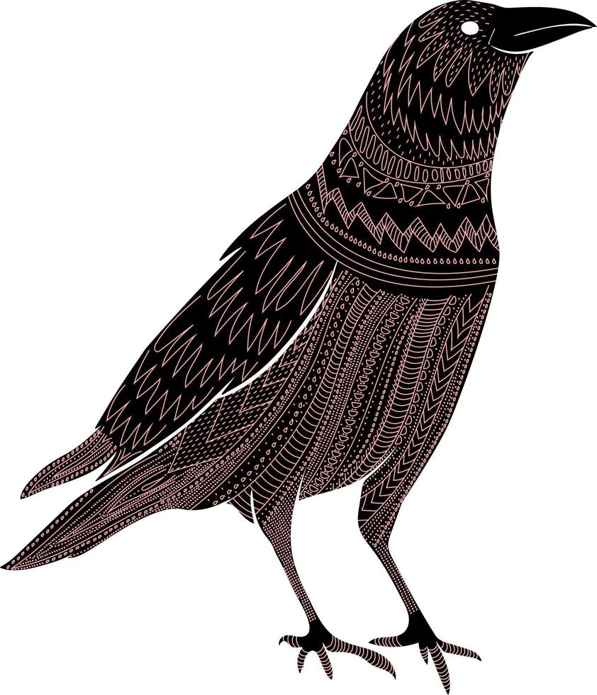cuervo folk con adorno pájaro místico para halloween vector aislado dibujado a mano