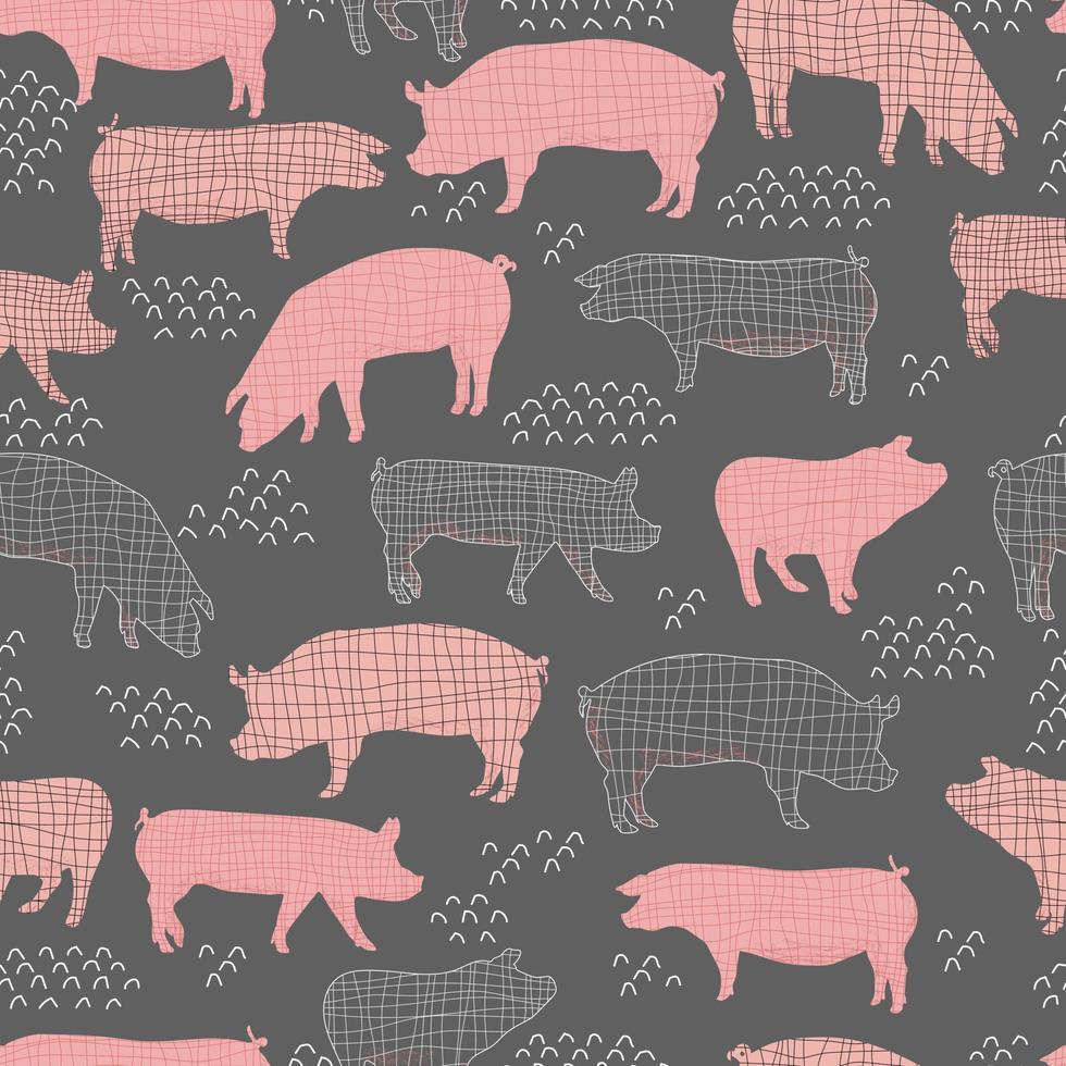 cerdos vector patrón sin costura aislado dibujado a mano ilustración siluetas