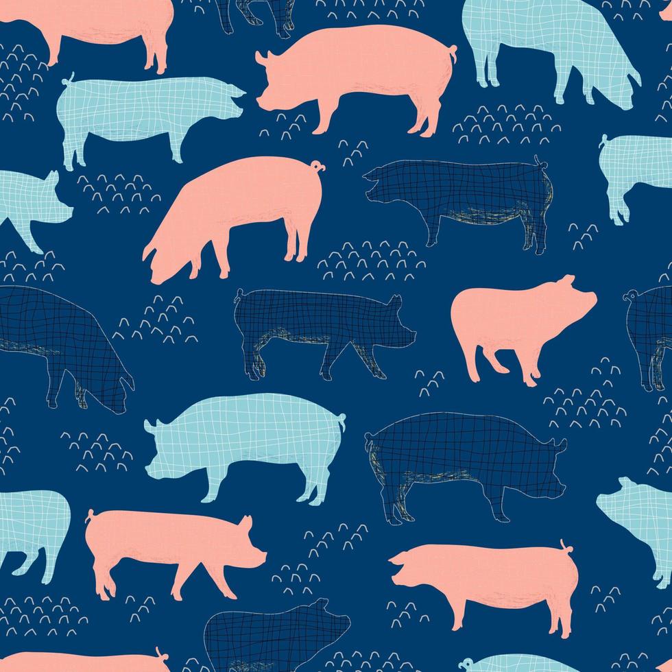 pigs vector seamless pattern isolated hand drawn illustration silhouettes