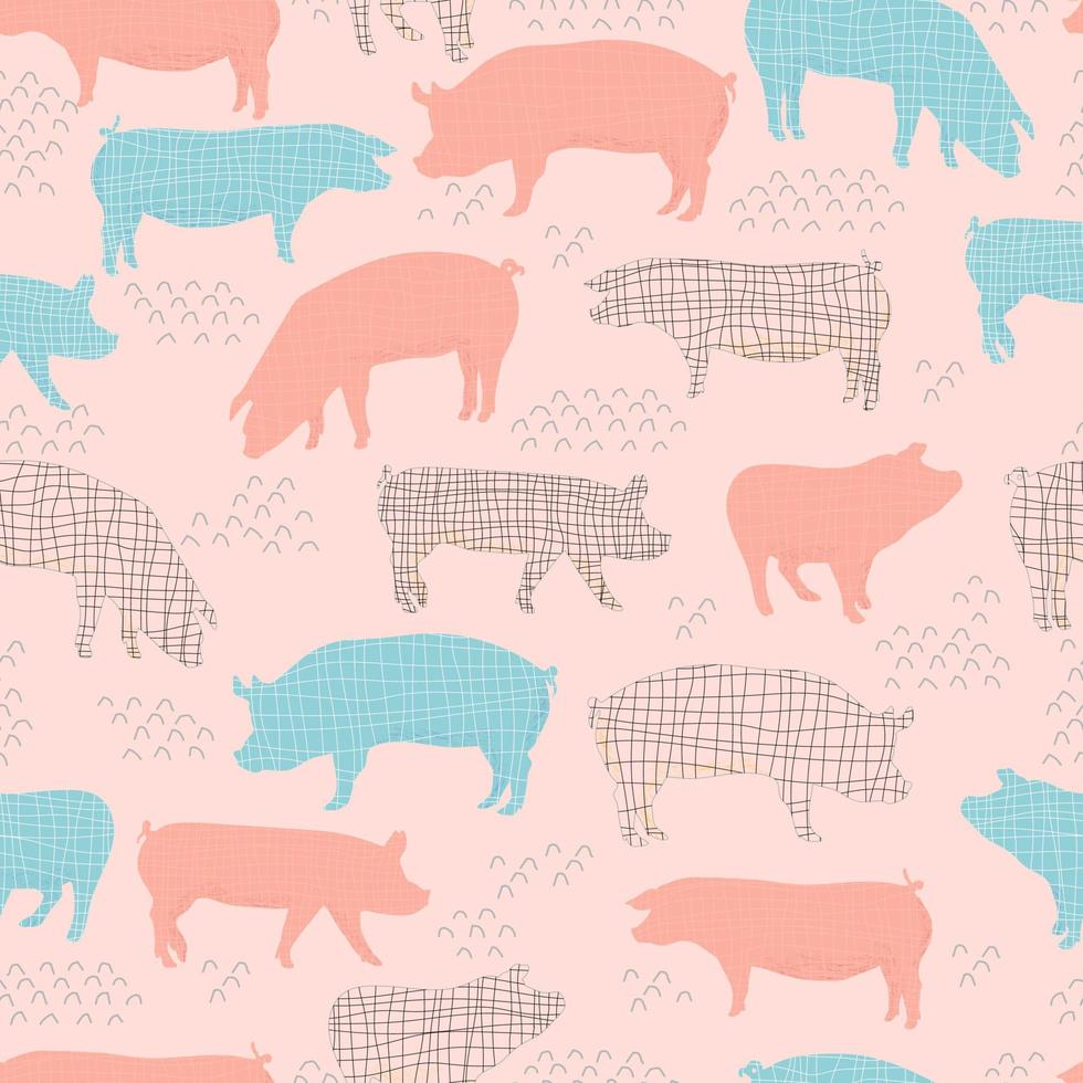 pigs vector seamless pattern isolated hand drawn illustration silhouettes