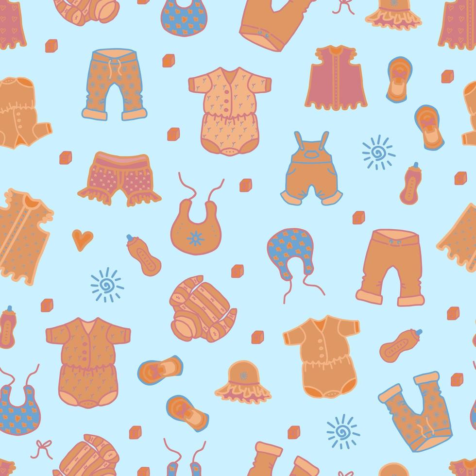 Baby seamless pattern in warm colors. Vector isolated cartoon