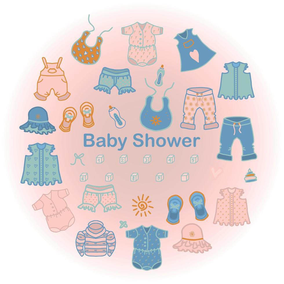 iconos de colección de baby shower. ilustración de vector de dibujos animados de llegada de bebé