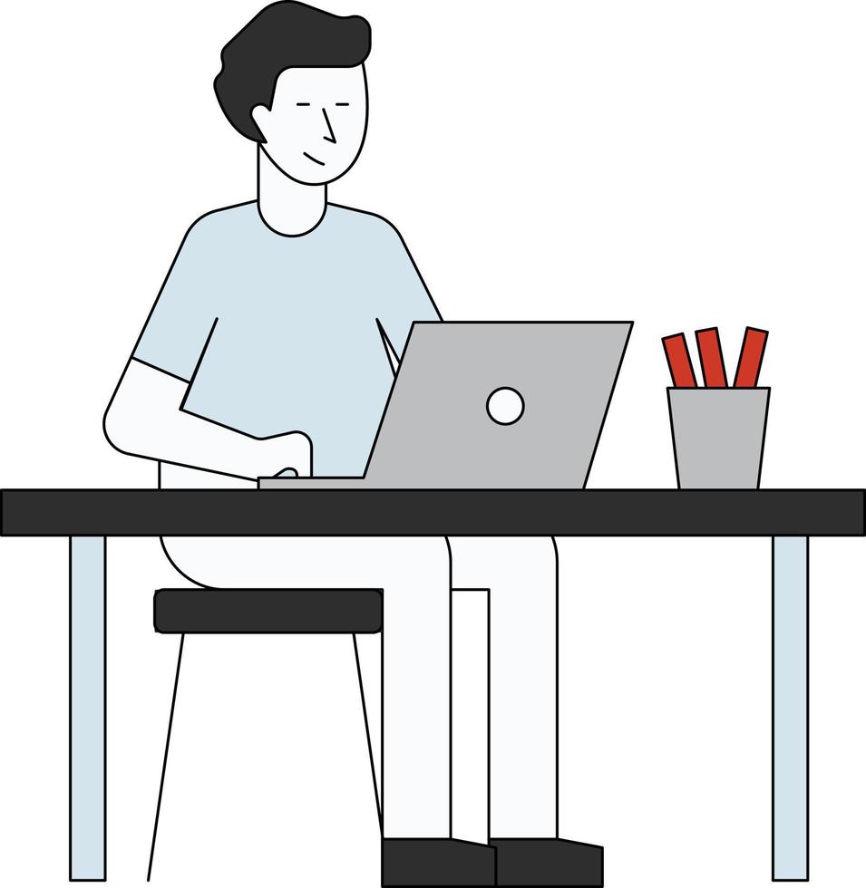The boy is working on his laptop. vector