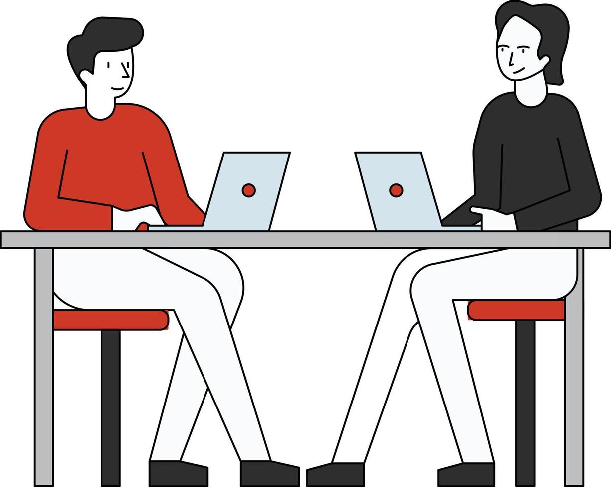 The boys are working on their laptops. vector