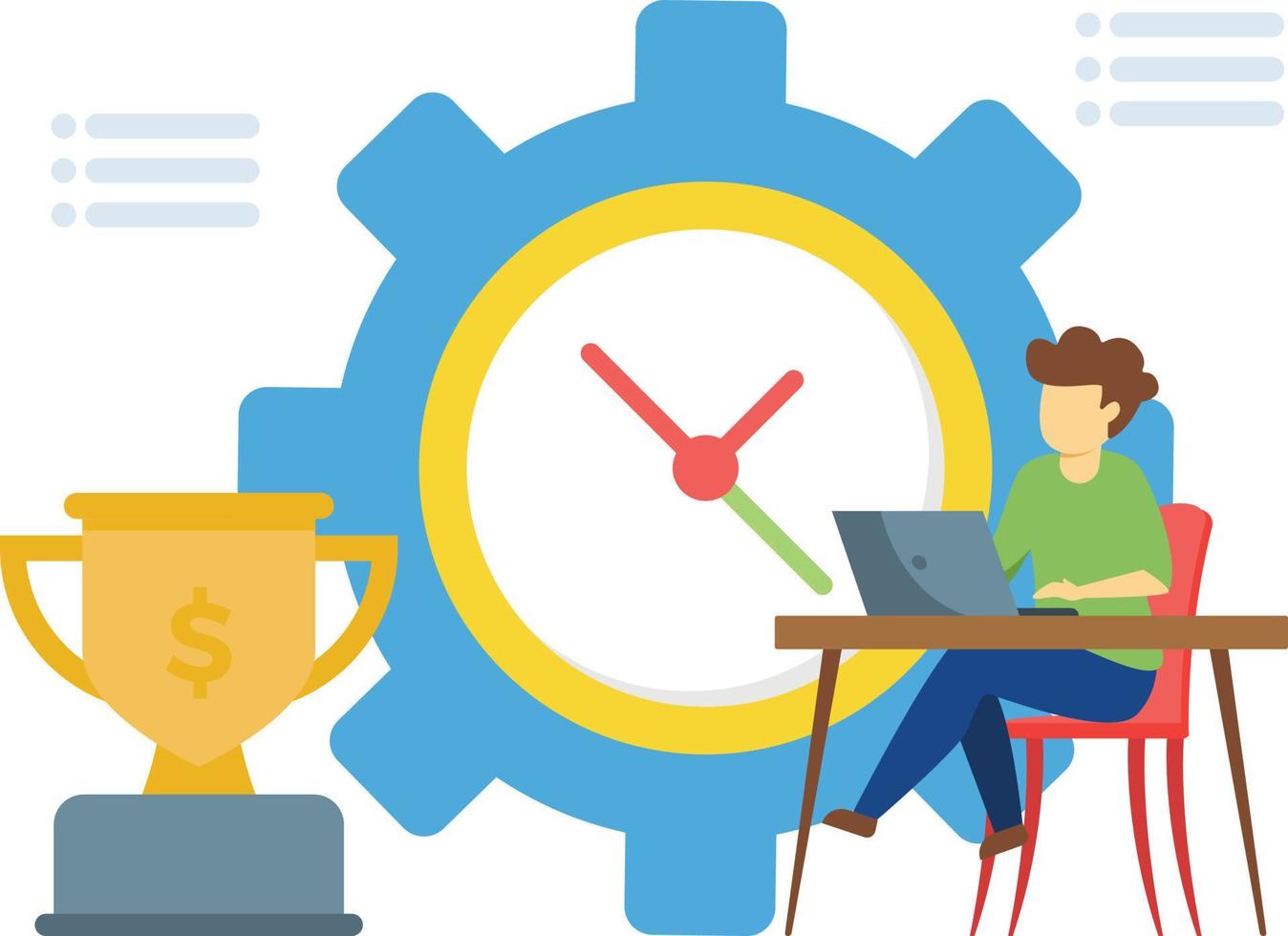 The boy is working on time management. vector