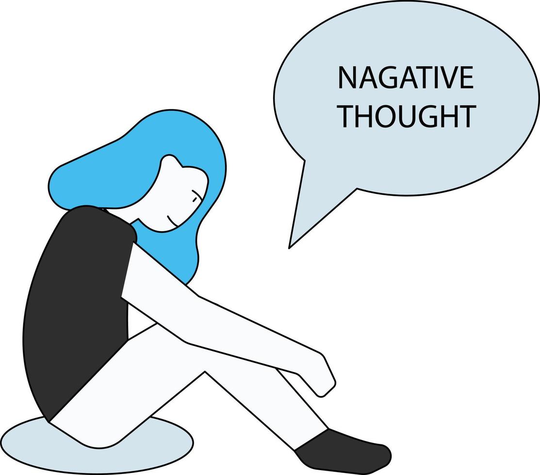 The girl is troubled by negative thoughts. vector