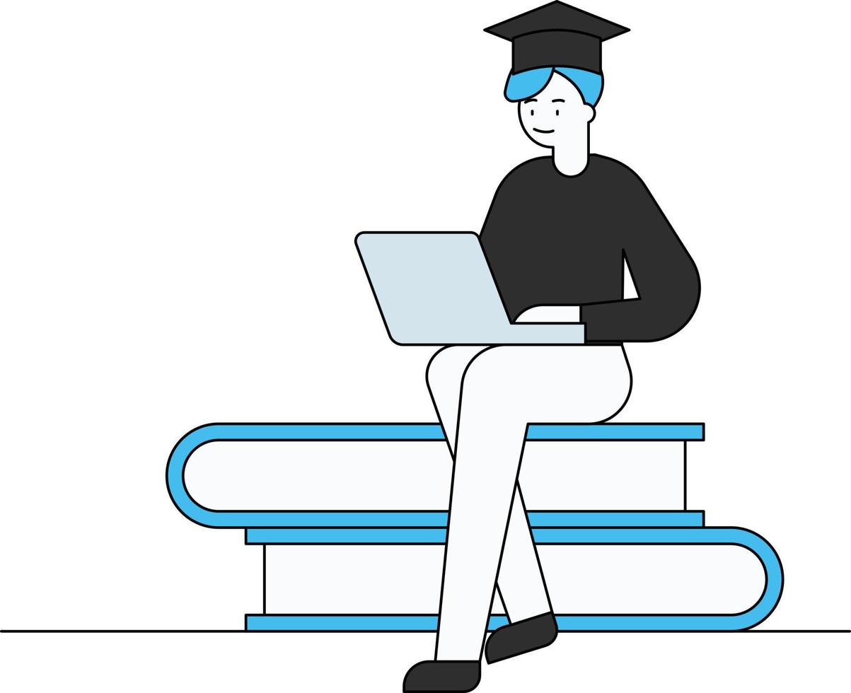 The boy got his degree online. vector
