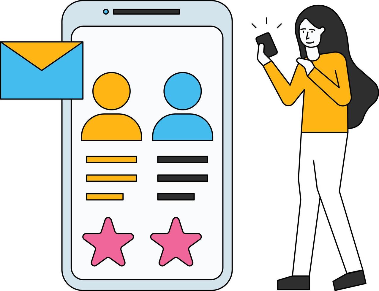 The girl is using her mobile phone. vector